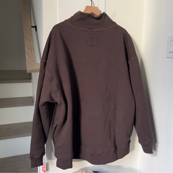 NWT Free People A Cut Above Mock Neck Pullover Sweatshirt in Chocolate Brown - Picture 6 of 7